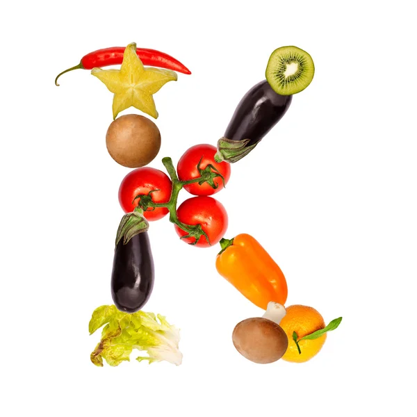 The letter k in various fruits and vegetables — Stock Photo, Image