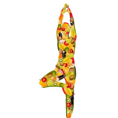 Meditating woman of fruits and vegetables