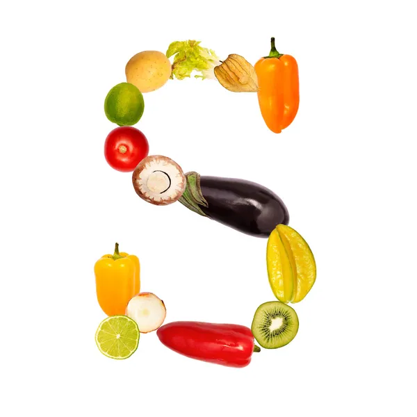 The letter s in various fruits and vegetables — Stock Photo, Image