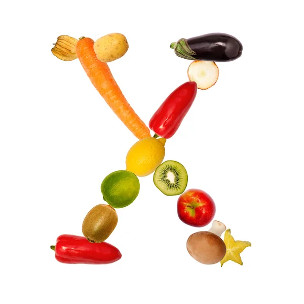 The letter x in various fruits and vegetables — Stock Photo, Image
