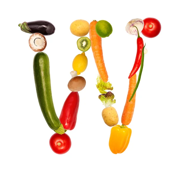 The letter w in various fruits and vegetables — Stock Photo, Image