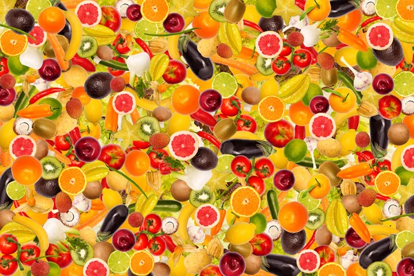 Different types of fruit and vegetables as background, colorful — Stockfoto