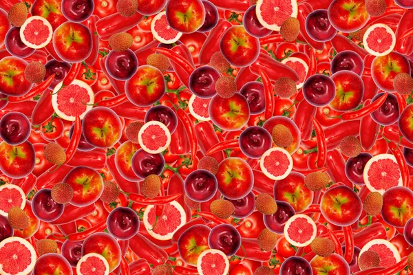 Different types of fruit and vegetables as background, red — Stock Fotó