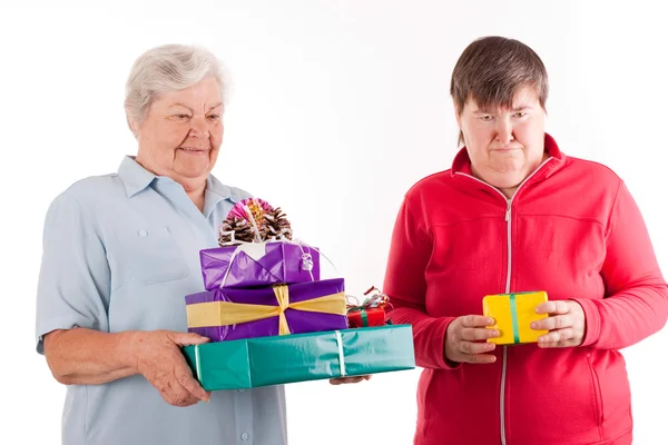 Senior with a lot of gifts, daughter only one — Foto Stock