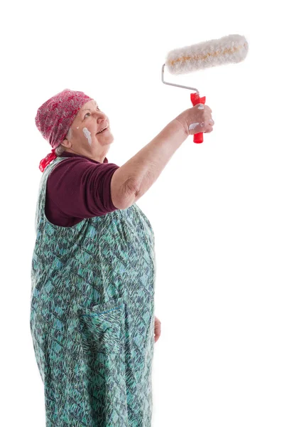 Senior with a paint roller — Foto Stock