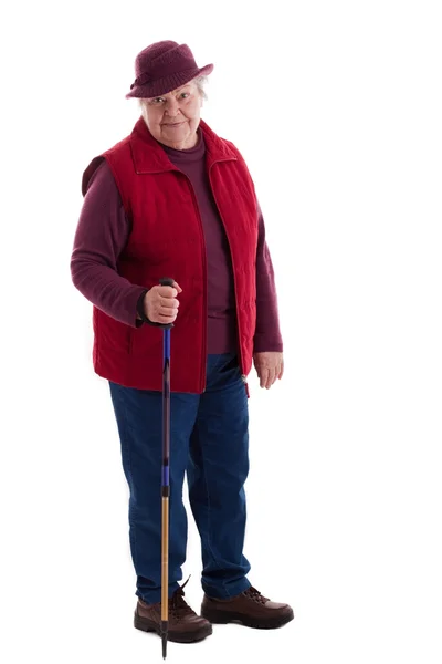 Active Senior Woman with walking stick 2 — Foto Stock
