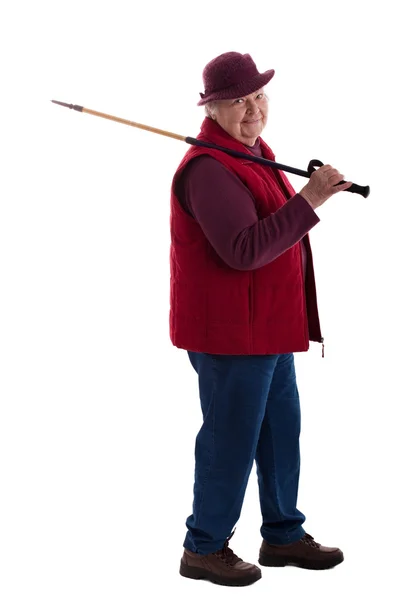 Active Senior Woman with walking stick 3 — Φωτογραφία Αρχείου