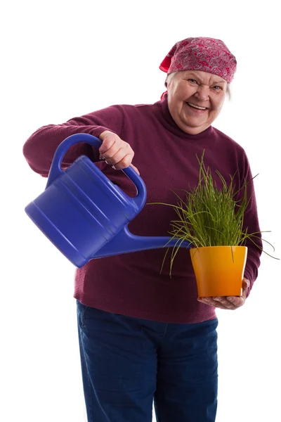 Friendly senior holding a watering can — Stok Foto