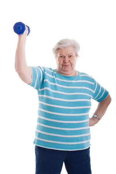 Senior braces a dumbbell Foto Stock Royalty Free