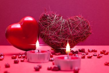 Red romantic background with hearts