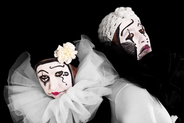 Two angry clowns with black background — Stock Fotó