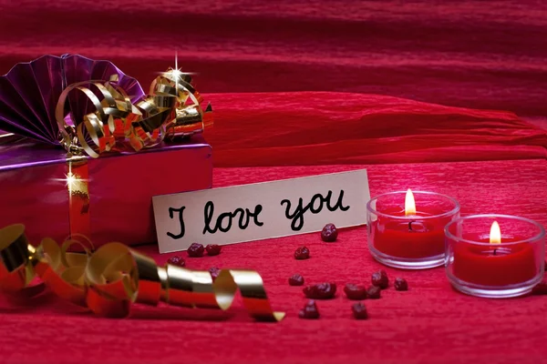 Romantic red background with sign i love you — Stock Photo, Image
