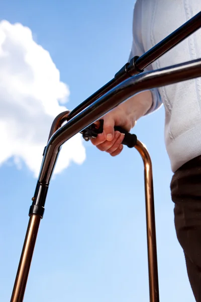 Closeup of senior citizen with walker — Foto Stock