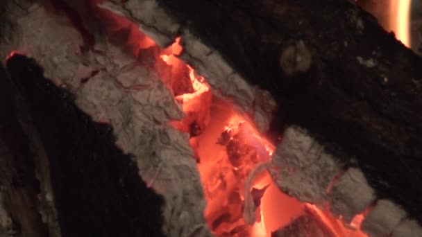 Soplando fuego en la chimenea — Vídeo de stock