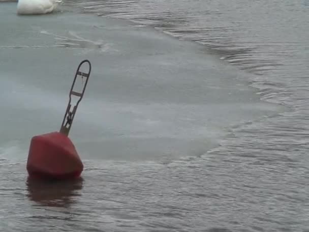 Boya roja cerca de la basura-hielo — Vídeo de stock