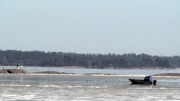 Bateau à moteur dans une mer un — Video