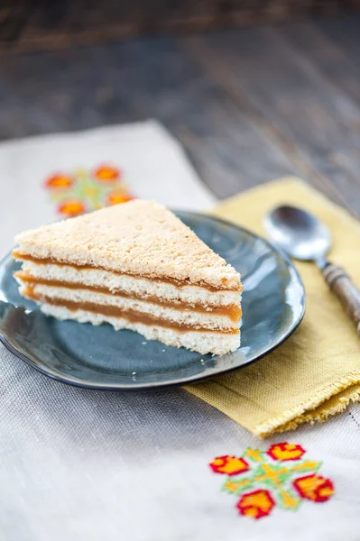 Slice Tasty Homemade Jam Cake — Stock Photo, Image