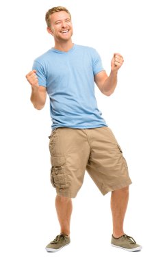 mutlu genç adam başarı beyaz izole kutlama