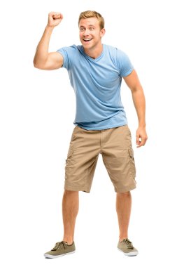 mutlu genç adam başarı beyaz izole kutlama