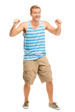 mutlu genç adam başarı beyaz izole kutlama