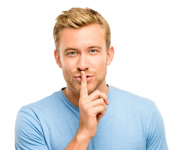 Сексуальна людина з пальцем на губах — стокове фото