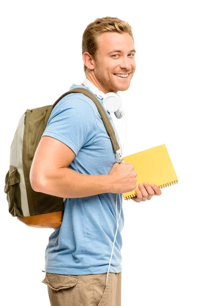 Confident young student back to school on white background — Stock Photo, Image