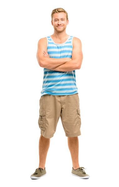 Attractive young man with arms folded on white background