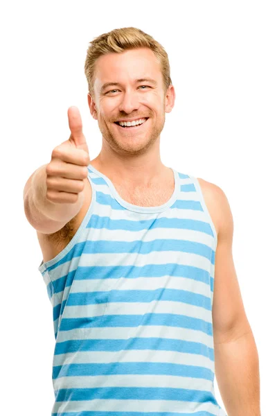 Homem feliz dando polegares para cima sinal - retrato no fundo branco — Fotografia de Stock