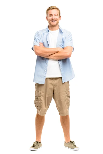 Attraktiv ung man med armarna vikta på vit bakgrund — Stockfoto