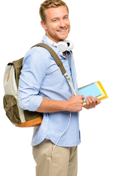 Confident young student back to school on white background — Stock Photo, Image