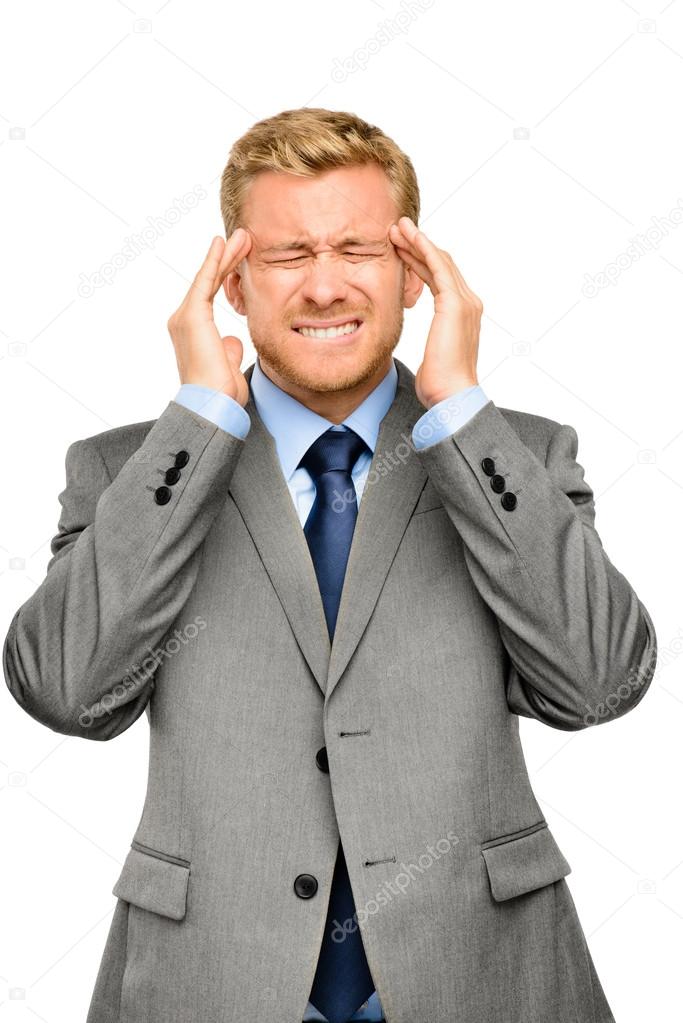 Worried young businessman suffering from headache