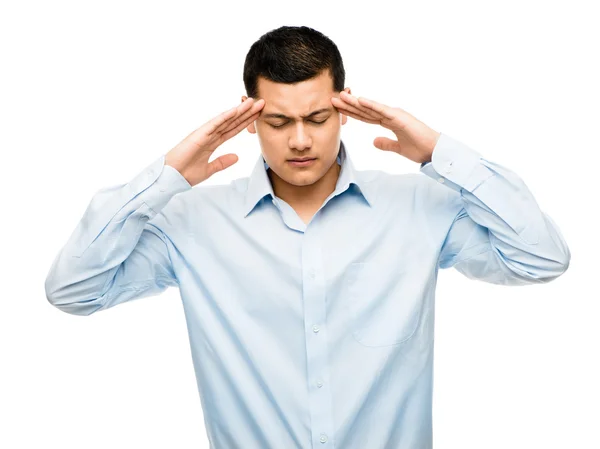 Asian businessman worried suffering from headache isolated one w — Stock Photo, Image