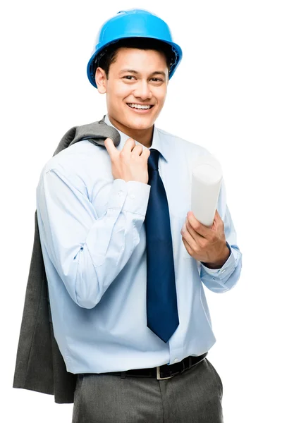 Confident Asian businessman architect holing plans — Stock Photo, Image