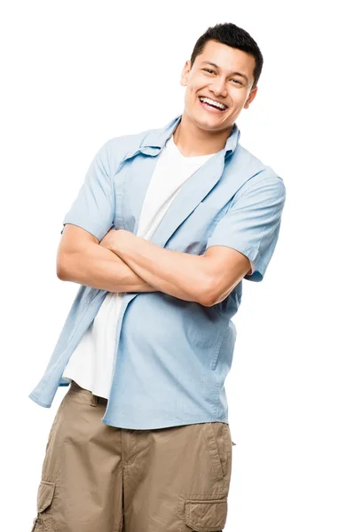 Attraente asiatico uomo sorridente su sfondo bianco — Foto Stock