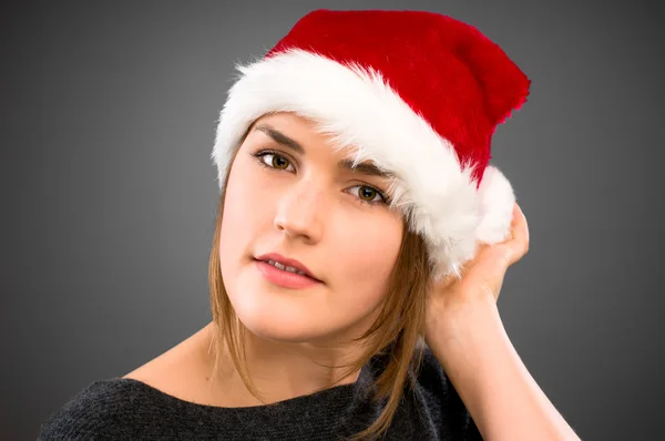 一个性感的女孩在圣诞老人帽子 — 图库照片