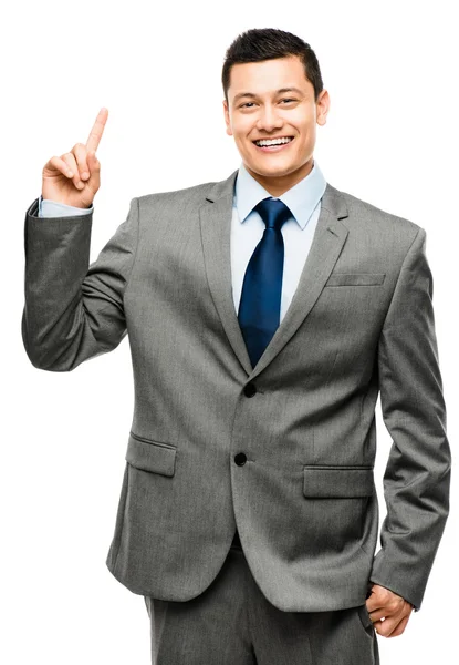 Happy mixed race businessman has an idea isolated on white Royalty Free Stock Images
