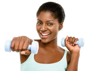 dambıl ile sağlıklı Afrikalı-Amerikalı kadın excercising