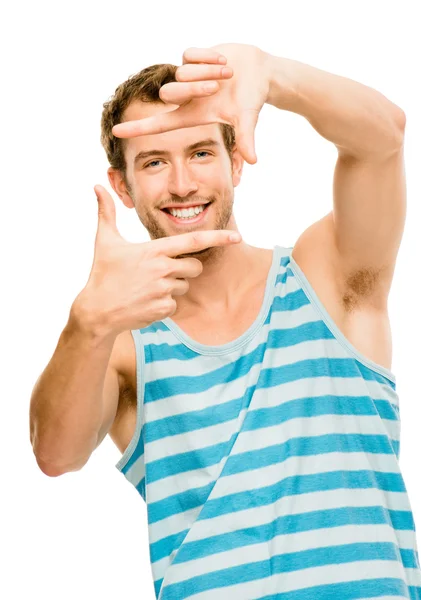 Confident happy man framing photograph — Stock Photo, Image