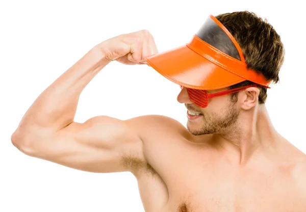 Attractive young man flexing bicep muscles — Stock Photo, Image