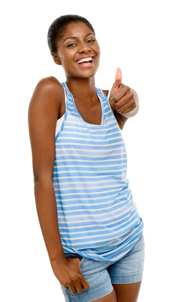 Estudante afro-americano segurando polegares para cima — Fotografia de Stock