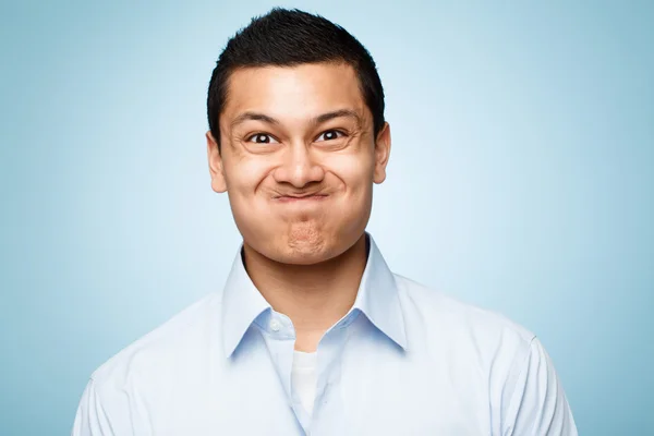 Funny face young man close up portrait — Stock Photo, Image