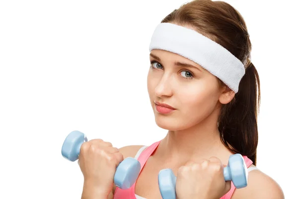 Healthy athletic woman lifting weights — Stock Photo, Image