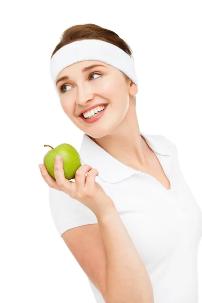 Mujer joven sosteniendo manzana verde —  Fotos de Stock