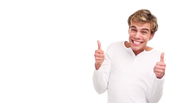 Young man is giving a thumbs up sign — Stock Video