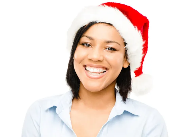 Glücklich afrikanisch-amerikanische Geschäftsfrau feiert Weihnachten weari — Stockfoto