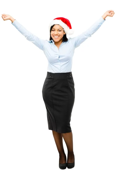 Happy African American businesswoman celebrating christmas weari — Stock Photo, Image