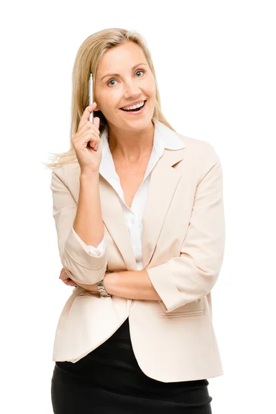 Volwassen vrouw denken heeft een idee geïsoleerd op witte achtergrond — Stockfoto