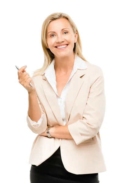 Mulher madura feliz isolado no fundo branco — Fotografia de Stock