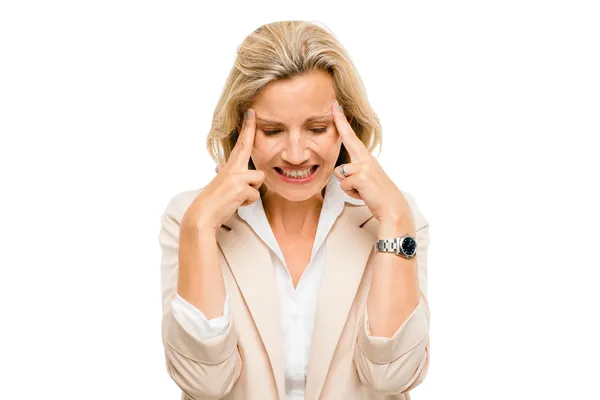 Mature woman has headache — Stock Photo, Image