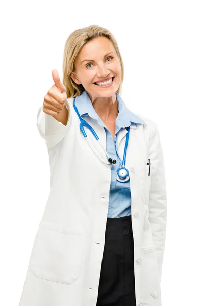 Happy medical doctor woman isolated on white background — Stock Photo, Image